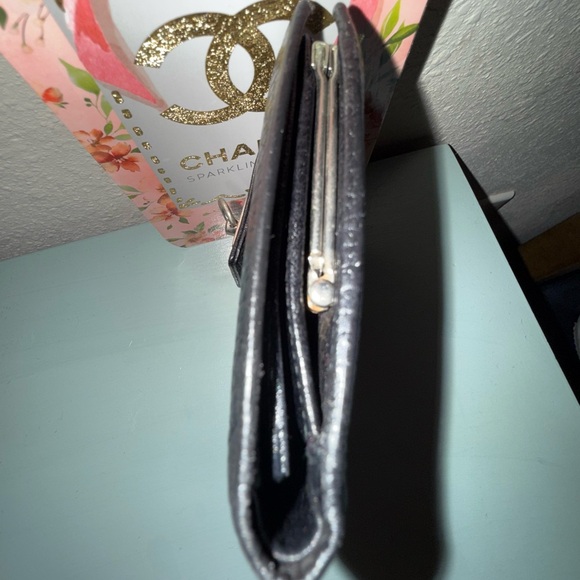 Celine Black Textured Wallet with Silver Clasp - Picture 9 of 10